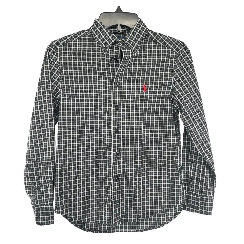 Ralph Lauren Boy’s Black White Gingham Long Sleeve Button Front Top Size 10/12